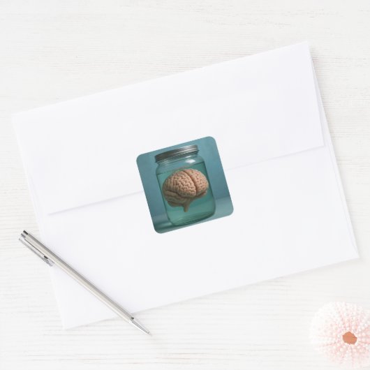 Gehirn in einem Jar Quadratischer Aufkleber (Umschlag)