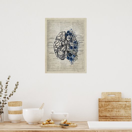 Gehirn mit Blume Neuroscience Themendesign Poster (Küche)