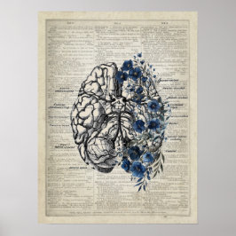 Gehirn mit Blume Neuroscience Themendesign Poster