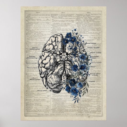 Gehirn mit Blume Neuroscience Themendesign Poster (Vorne)