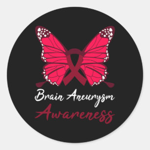 Gehirnaneurysm-Awareness Butterfly Burgundy Ribbon Runder Aufkleber