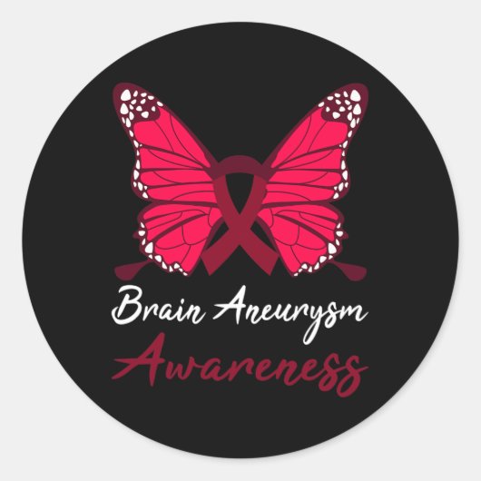Gehirnaneurysm-Awareness Butterfly Burgundy Ribbon Runder Aufkleber (Vorderseite)