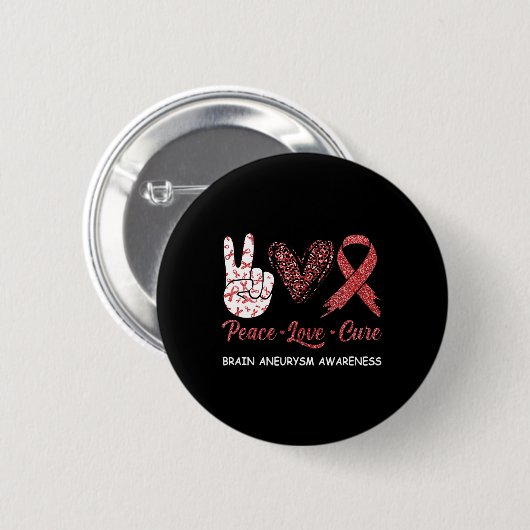 Gehirnaneurysma Awareness Peace Liebe Cure Leopard Button (Vorne & Hinten)