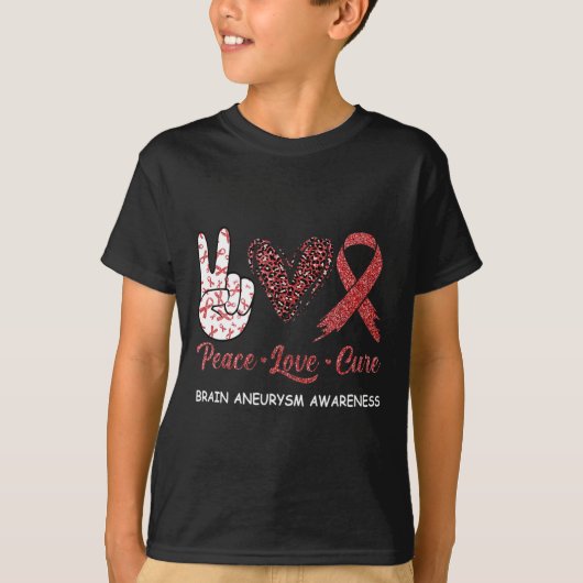 Gehirnaneurysma Awareness Peace Liebe Cure Leopard T-Shirt (Vorderseite)