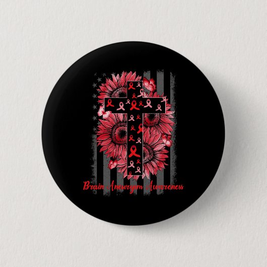 Gehirnaneurysma-Bewusstsein Sonnenblumen-Kriegerun Button (Vorderseite)