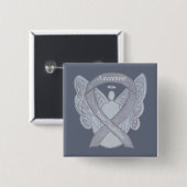 Gehirnbehinderungen Silver Awareness Ribbon Angel Button (Vorne & Hinten)
