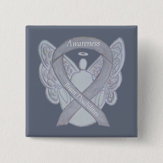Gehirnbehinderungen Silver Awareness Ribbon Angel Button (Vorderseite)