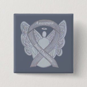 Gehirnbehinderungen Silver Awareness Ribbon Angel Button