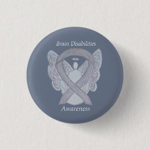 Gehirnbehinderungen Silver Awareness Ribbon Angel Button