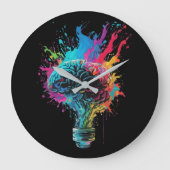 Gehirndesign mit farbenfroher Bulb-Explosion Große Wanduhr (Vorderseite)