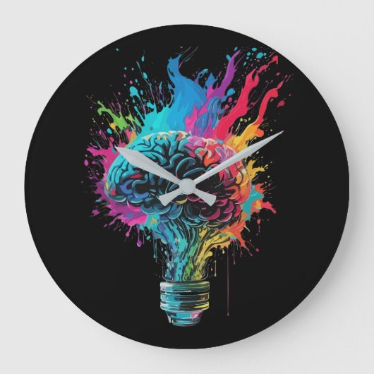 Gehirndesign mit farbenfroher Bulb-Explosion Große Wanduhr (Vorderseite)