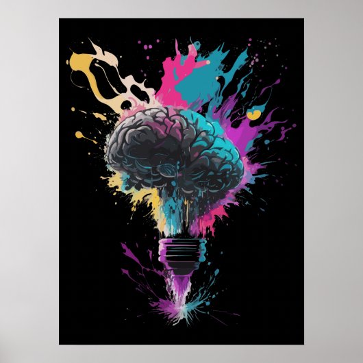 Gehirndesign mit farbenfroher Bulb-Explosion Poster (Vorne)