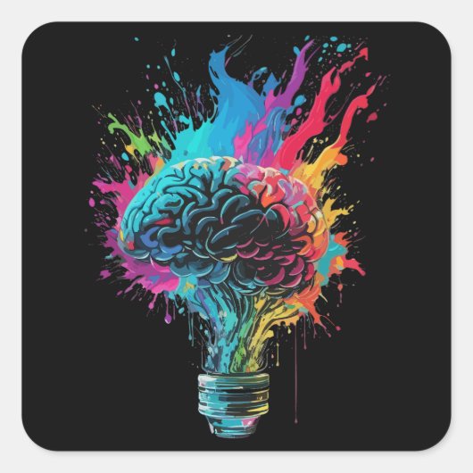 Gehirndesign mit farbenfroher Bulb-Explosion Quadratischer Aufkleber (Vorderseite)