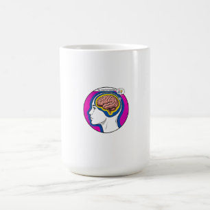 Gehirnprofil Menschenkopf rosa blau Kreis. Kaffeetasse