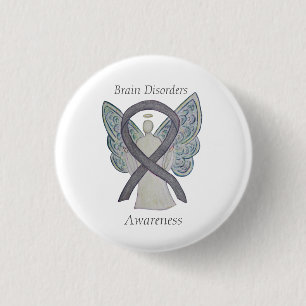 Gehirnstörungen Silberes Bewusstsein Ribbon Angel Button