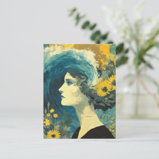 Gehirnwellen und Blume Collage Postkarte (Stehend Vorderseite)