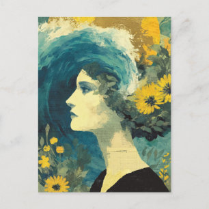 Gehirnwellen und Blume Collage Postkarte