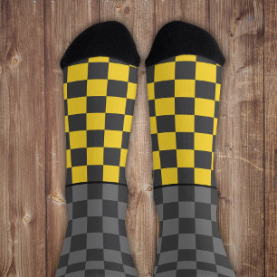Gehörlos Wilder Karo grau gelb auf grau Socken