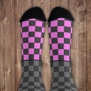 Gehörlos Wilder Karo grau rosa Socken