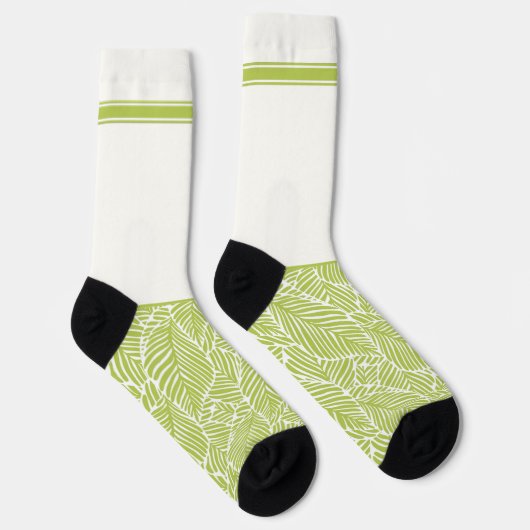 Gehörlos wildes, hellgrünes Blattmuster mit Weiß Socken (Rechts)
