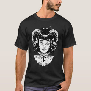 Gehörnter Teufel Satanischer Halloween Glitch Goth T-Shirt