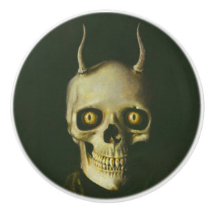 Gehörnter Teufel-Schädel-Halloween-Griff Keramikknauf