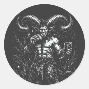 Gehörnter Wintersatyr — von BurnsInHell Runder Aufkleber