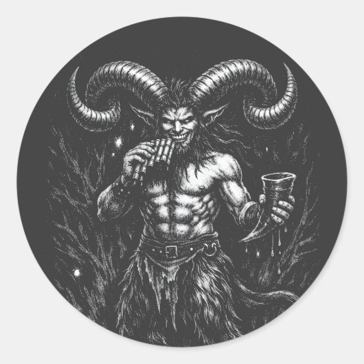 Gehörnter Wintersatyr — von BurnsInHell Runder Aufkleber (Vorderseite)