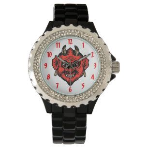 Gehörntes rotes Satan Teufel-Gesicht Armbanduhr