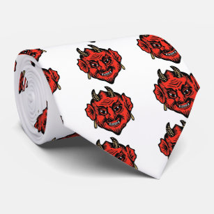 Gehörntes rotes Satan Teufel-Gesicht Krawatte