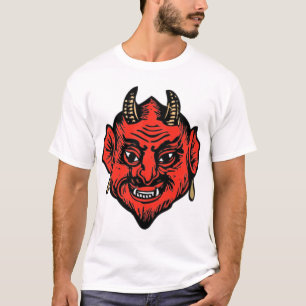 Gehörntes rotes Satan Teufel-Gesicht T-Shirt