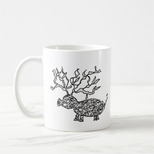 Gehörntes Schwein – Surreal handgezeichneter Fanta Kaffeetasse