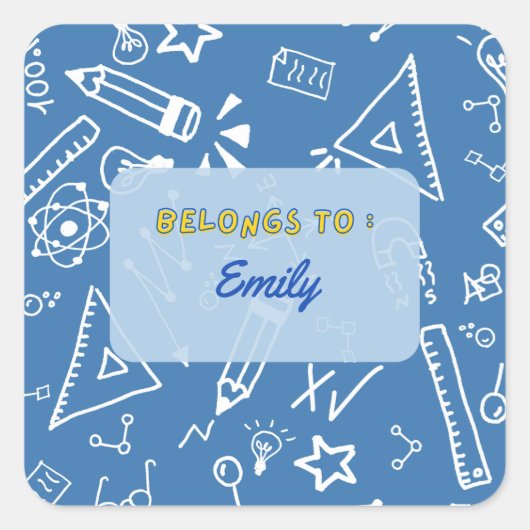 Gehört zu - personalisierte Schulaufkleber Quadratischer Aufkleber (Vorderseite)