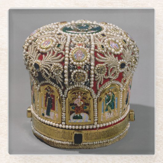 Gehrungsfugekronen-Set mit Perlen und wertvolles Glasuntersetzer (Vorderseite)