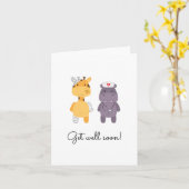 "Geht bald gut!" Grußkarte - Giraffe & Hippo Karte (Gelbe Blume)