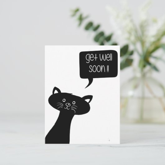 Geht es bald gut! Niedliche Black Cat Postkarte (Stehend Vorderseite)