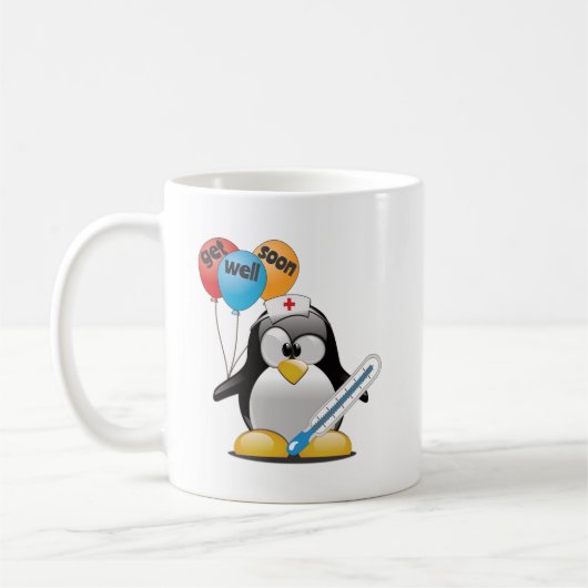 Geht es bald gut. Pinguin Nurse. Kaffeetasse (Links)