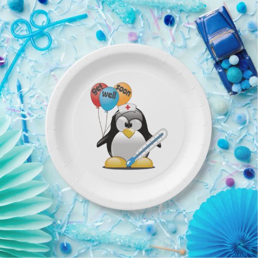 Geht es bald gut. Pinguin Nurse. Pappteller (Party)