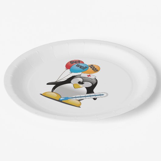 Geht es bald gut. Pinguin Nurse. Pappteller (Schrägansicht)