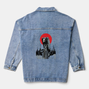 Geier auf Oldtimer mit roter Sonne Jeansjacke