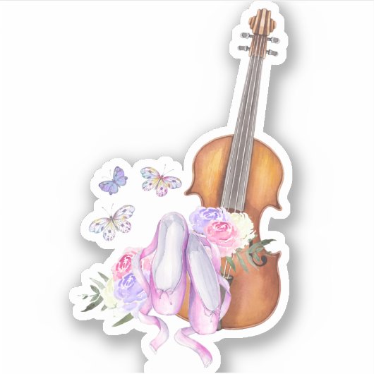 Geige, Ballettschuhe, Blume und Schmetterlinge Aufkleber (Vorderseite)