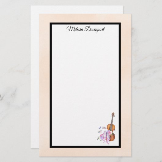 Geige, Ballettschuhe, Blume und Schmetterlinge Briefpapier (Vorne/Hinten)