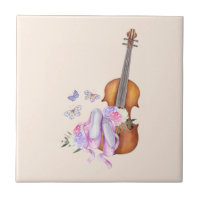 Geige, Ballettschuhe, Blume und Schmetterlinge