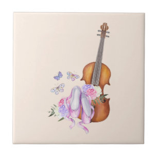 Geige, Ballettschuhe, Blume und Schmetterlinge Fliese