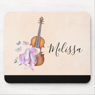 Geige, Ballettschuhe, Blume und Schmetterlinge Mousepad