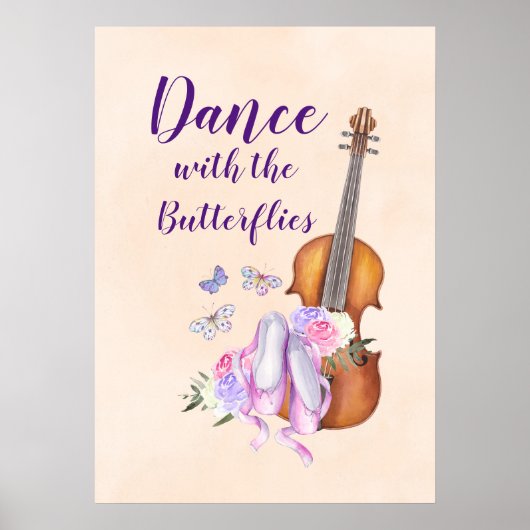 Geige, Ballettschuhe, Blume und Schmetterlinge Poster (Vorne)