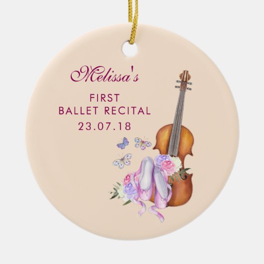 Geige, Ballettschuhe und Butterfliegen Ballett Erw Keramik Ornament (Vorne)