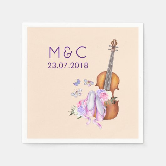 Geige, Ballettschuhe und Schmetterlinge Hochzeit Serviette (Vorderseite)