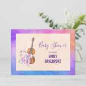 Geige, Ballettschuhe und Schmetterlinge Kinderdusc Einladung (Stehend Vorderseite)