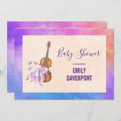 Geige, Ballettschuhe und Schmetterlinge Kinderdusc Einladung (Vorne/Hinten)